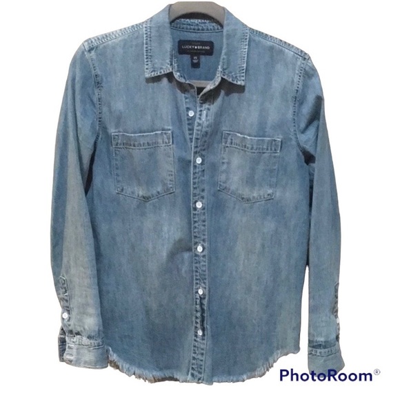Lucky Brand Tops - LUCKY BRAND Frayed Hem Denim Shirt XS Med Blue